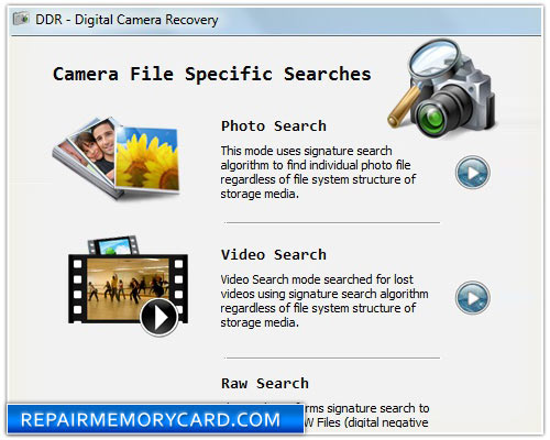 Digital camera data recovery software screenshot