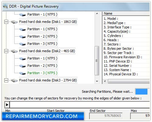 Digital pictures recovery software screenshot