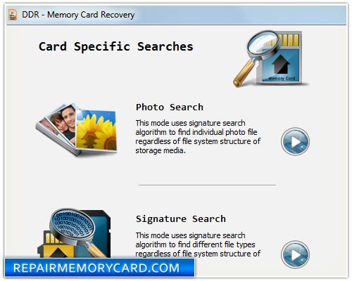 Memory card data recovery software screenshot
