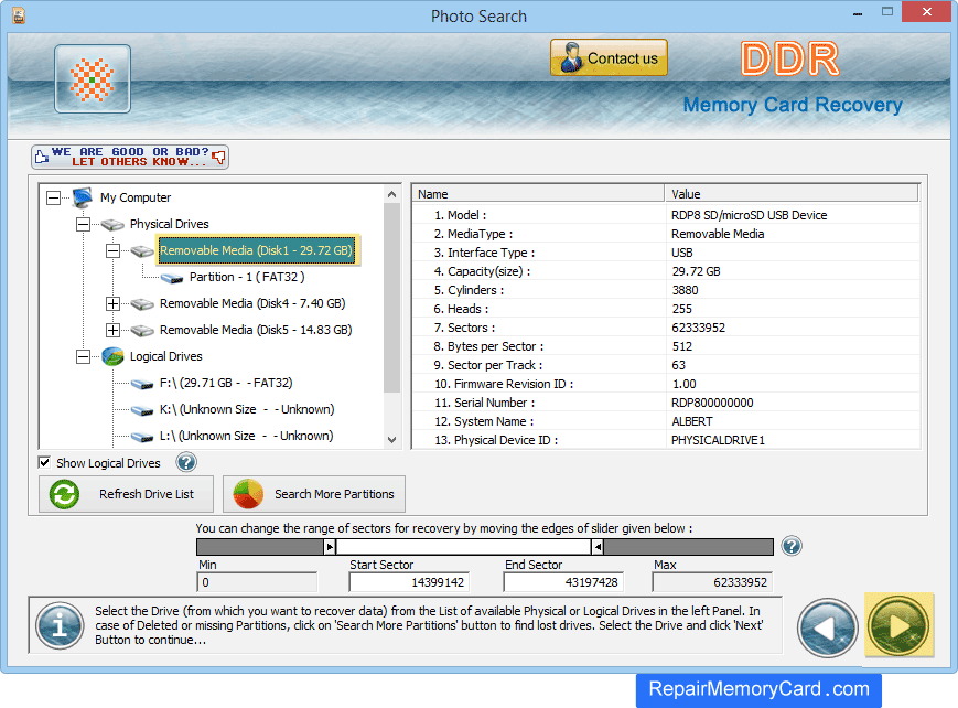 Memory Card Recovery Software recovers deleted usb drive file digital
