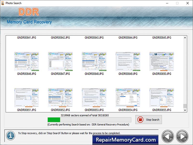 Screenshot of Memory Card Data Recovery Tool
