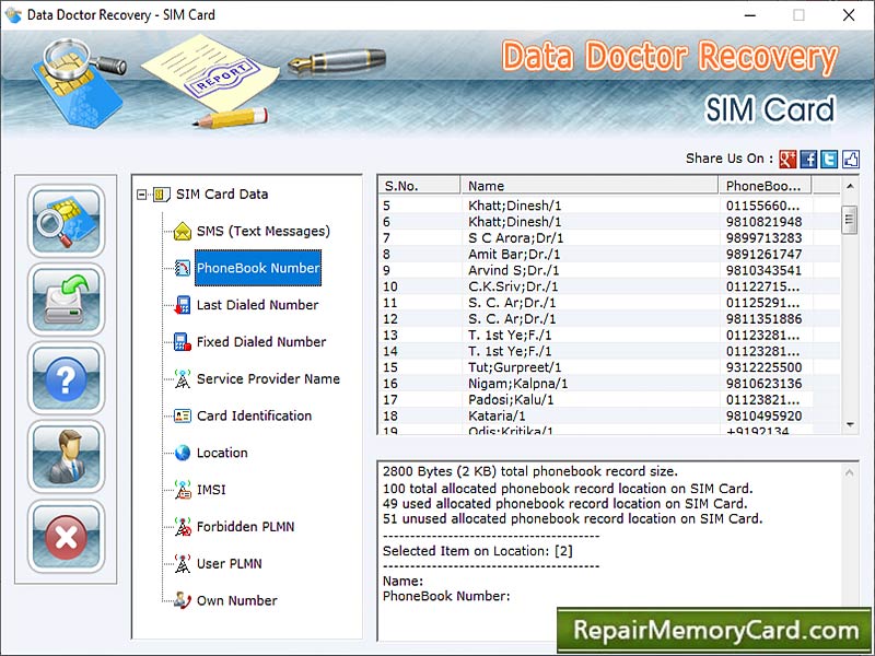 Screenshot of Professional Sim Card Recovery Tool