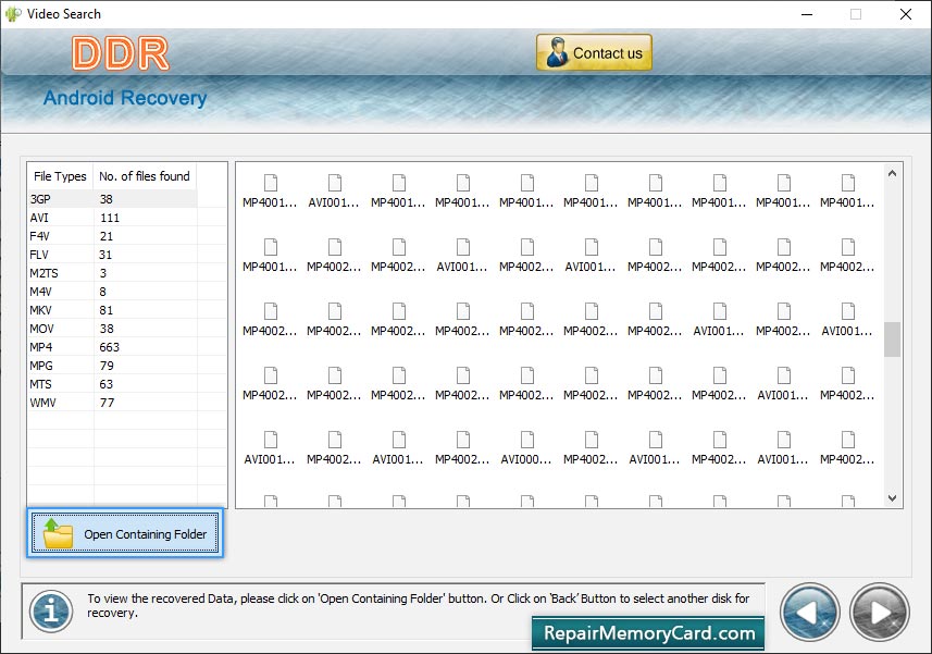 View recovered data files